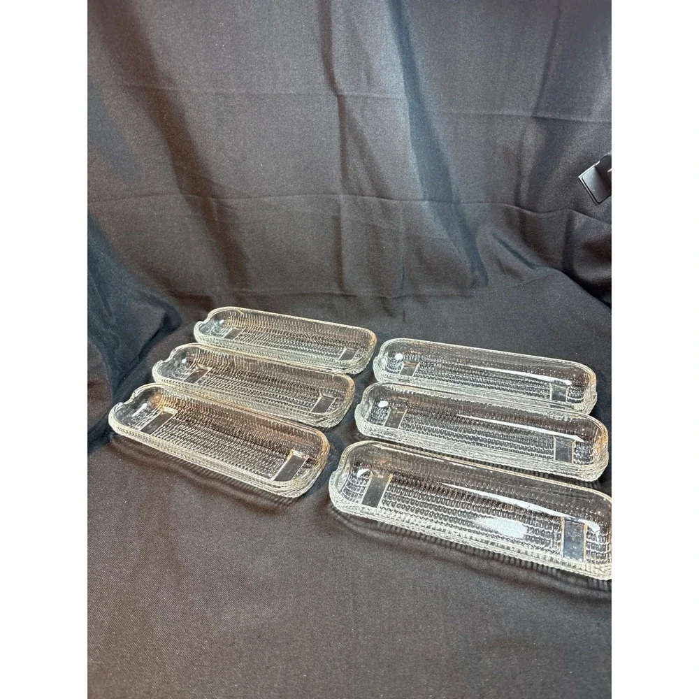 Vintage Clear Glass Corn on the Cob Dishes Set of‎ 6 Textured Serving Trays BBQ